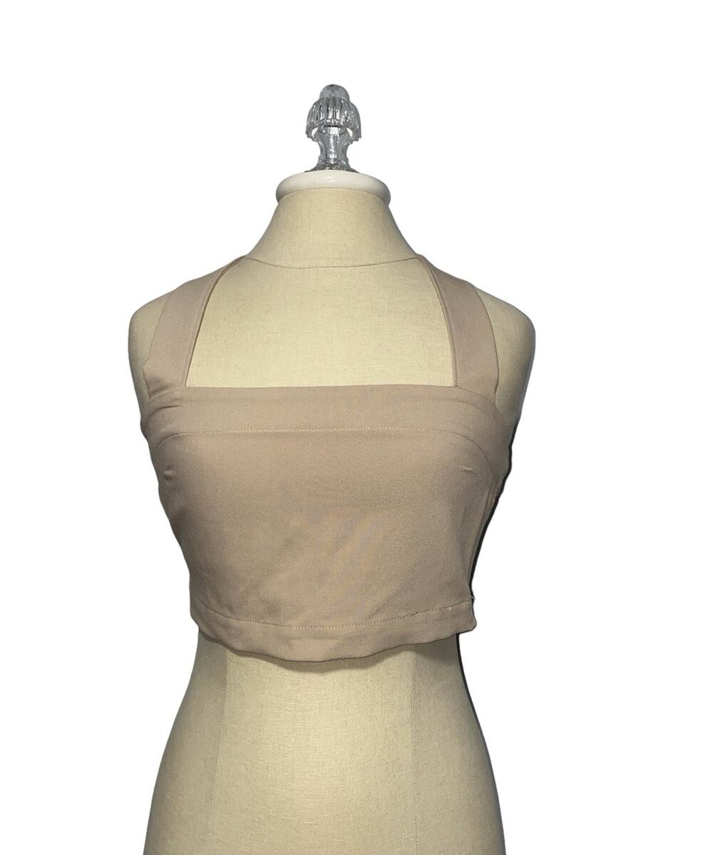 Abercrombie & Fitch Tan Square Neckline Smocked Back Top Small NWT Backless Look